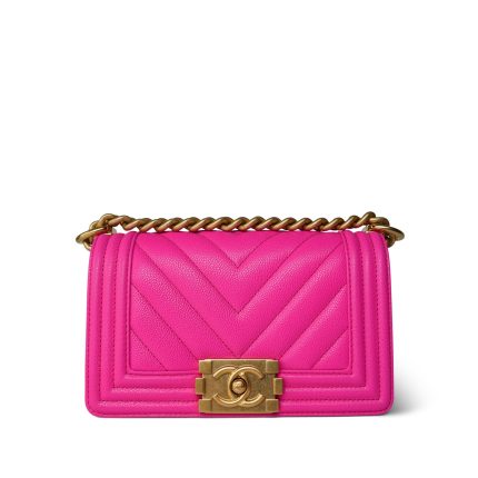 24C Pink Caviar Chevron Quilted Boy Bag Small Aged Gold Hardware m