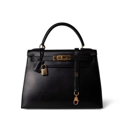 Kelly Sellier 28 Black Box Calfskin Gold Plated (V) Stamp