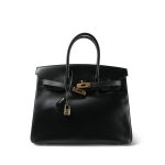 Birkin 35 Black Box Calfskin Gold Plated A Square Stamp - Image 7
