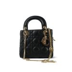 Mini Lady Dior Bag Black Lambskin Cannage Light Gold Hardware - Image 7