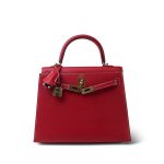 Kelly Sellier 25 Bi-Color Rouge Casaque/Bleu Thalassa Epsom White Stitching Gold Plated [P] Stamp - Image 10