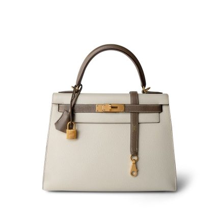 Kelly Sellier 28 Bi-Color Horseshoe (HSS) Craie/Etoupe Epsom Gold Plated A Stamp
