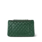 19B Dark Green Lambskin Quilted Medium Classic Flap Silver Hardware - Image 4