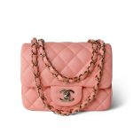 Peach Lambskin Quilted Mini Square Flap LGHW - Image 3