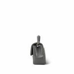 Dark Grey Lambskin Quilted Mini Top Handle Light Gold Hardware - Image 2