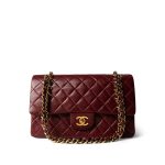 Burgundy / Wine Lambskin Quilted Classic Flap Medium Gold Hardware - Image 2