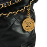 22S Black Calfskin Quilted 22 Hobo Bag Small Aged Gold Hardware - Image 14