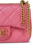 22P Pink Enamel Lambskin Quilted  Pending CC Small Square Flap Aged Gold Hardware - Image 3