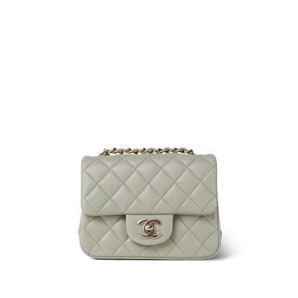 22C Grey Lambskin Quilted Mini Square Flap Light Gold Hardware