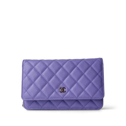 20S Purple Caviar Quilted Wallet on Chain WOC LGHW