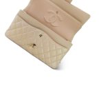 21S Pearly Beige Lambskin Quilted Classic Flap Medium Light Gold Hardware - Image 11
