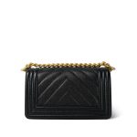 Black Caviar Chevron Quilted Boy Bag Small Aged Gold Hardware - Image 4
