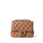 18S Beige Caviar Quilted Mini Square Flap Light Gold Hardware