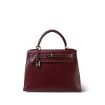 Kelly 28 Rouge H Courchevel Sellier White Stitching Gold Plated F Square Stamp - Image 3