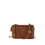 24K Caramel Lambskin Quilted Pearl Crush Vanity Case With Chain Aged Gold Hardware - Image 9