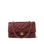 18C Dark Red Glittery Caviar Quilted Medium Classic Flap Aged Gold Hardware - Image 3