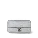 Silver Metallic Lambskin Chanel Symbol Embossed Rectangular Single Flap Ruthenium Hardware