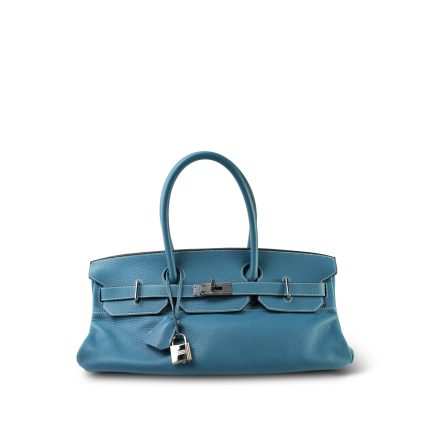 Shoulder Birkin 42 JPG Bleu Jean Clemence Palladium Plated [J] Stamp