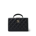 24K Black Lambskin Quilted Box Bag Small Light Gold Hardware - Image 2