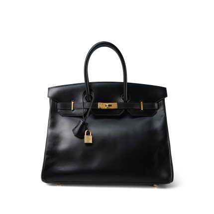Birkin 35 Black Box Calfskin Gold Plated G Square Stamp