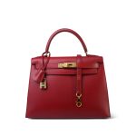 Kelly Sellier 28 Rouge Vif Box Calfskin Gold Plated C Square Stamp