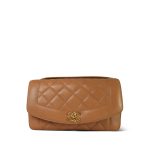 Caramel Lambskin Quilted Medium Diana Double Flap Aged Gold Hardware