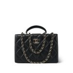 24K Black Lambskin Quilted Box Bag Small Light Gold Hardware