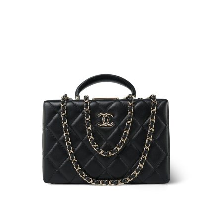 24K Black Lambskin Quilted Box Bag Small Light Gold Hardware