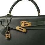 Kelly 28 Vert Fonce Box Calfskin Gold Plated (W) Stamp - Image 3