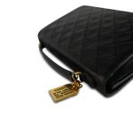 Black Lambskin Quilted Top Handle Double Turnlock Single Flap Gold Hardware - Image 14