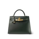Kelly 28 Vert Fonce Box Calfskin Gold Plated (W) Stamp - Image 4