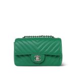 17S Green Chevron Caviar Quilted Mini Rectangular Flap Silver Hardware