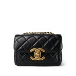 24B Black Lambskin Quilted CC Flap Bag Mini Aged Gold Hardware