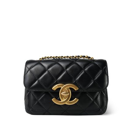 24B Black Lambskin Quilted CC Flap Bag Mini Aged Gold Hardware