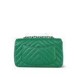17S Green Chevron Caviar Quilted Mini Rectangular Flap Silver Hardware - Image 9