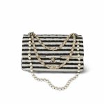 Ivory/Black Striped Coco Sailor Pearl Classic Flap Medium LGHW - Image 13