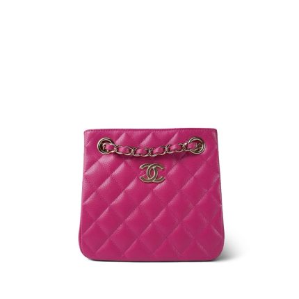 Fuchsia Caviar Quilted Mini Bucket Bag Light Gold Hardware