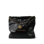 Black Calfskin Quilted 22 Hobo Bag Medium Aged Gold Hardware - Image 9