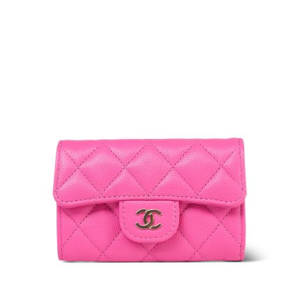 22K Pink Caviar Quilted Classic Flap Card Holder LGHW