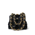 24A Black Sequin Tweed Lambskin Bow Clutch With Chain Aged Gold Hardware - Image 8