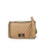 22S Beige Chevron Caviar Quilted Boy Bag Medium Light Gold Hardware - Image 13