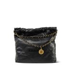 23K Black Caviar Quilted 22 Medium Hobo Bag Black/Aged Gold Hardware - Image 4
