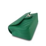 17S Green Chevron Caviar Quilted Mini Rectangular Flap Silver Hardware - Image 11