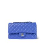 Blue Lambskin Quilted Medium Classic Flap Silver Hardware
