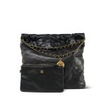 23K Black Caviar Quilted 22 Medium Hobo Bag Black/Aged Gold Hardware - Image 6