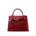 Kelly Sellier 28 Rouge Vif Box Calfskin Gold Plated C Square Stamp - Image 5
