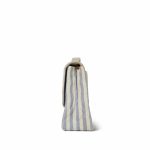 Blue White Striped Linen Quilted Medium XL Single Flap Gold Hardware - Image 3