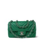 17S Green Chevron Caviar Quilted Mini Rectangular Flap Silver Hardware - Image 13