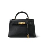 Mini Kelly 20 Noir Chèvre Gold Plated A Stamp