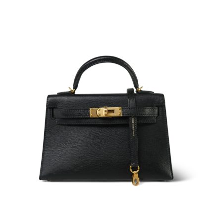 Mini Kelly 20 Noir Chèvre Gold Plated A Stamp